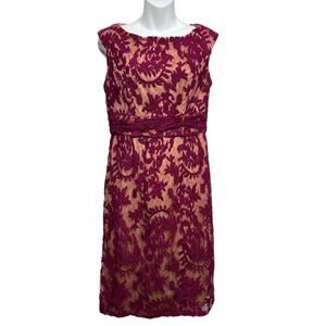 Adrianna Papell Berry Lace Overlay Sheath Dress With Cap Sleeves / Size-6